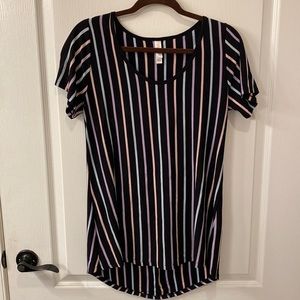 LuLaRoe Classic T Black with Blue, Pink, and Purple Stripes